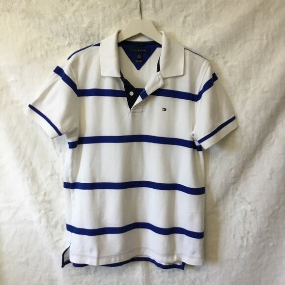 Tommy Hilfiger Men White Striped Polo Shirt - Picture 1 of 6